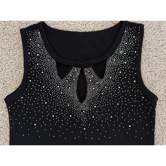 Black Rhinestone Keyhole Sleeveless Tank Top Studded Cutout Party Shirt - Picture 2 of 6